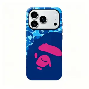 Minimalist BAPE Ape Head phone case—compatible with iPhone 12 through 17. A sleek, scratch-resistant, premium-feel hard case with a glossy finish; the perfect gift choice.