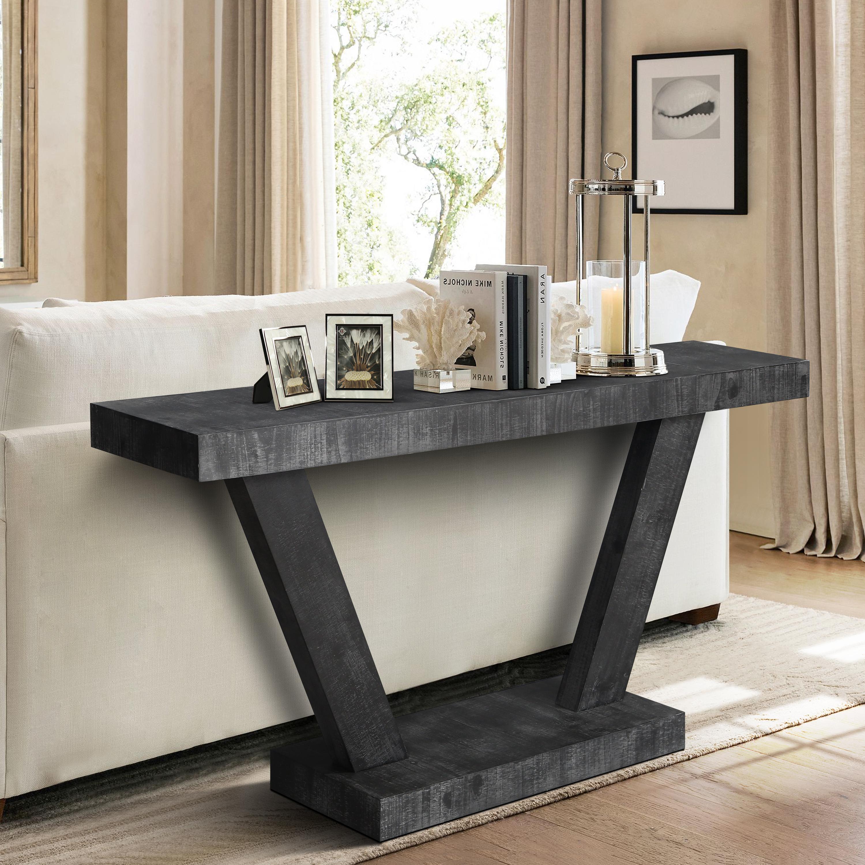 Farmhouse Console Table, 60-Inch Rustic Sofa Table with Storage, Industrial Wooden Entryway Table for Hallway, Living Room, Antique Black