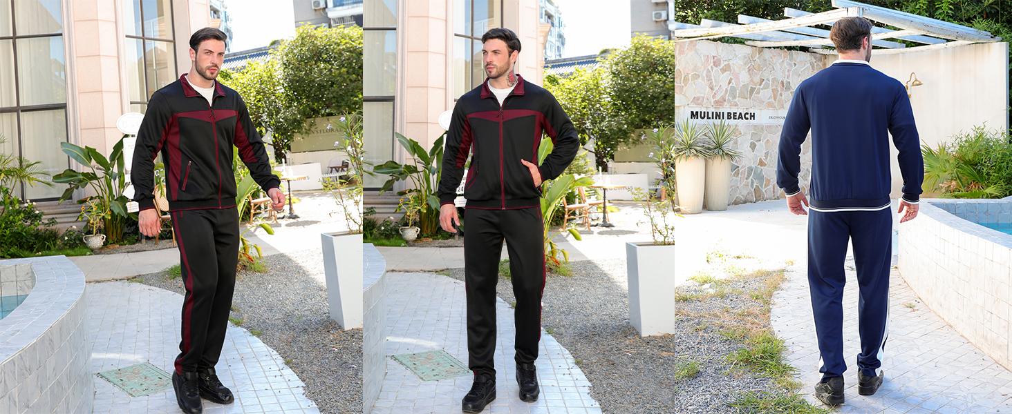 Men's Leisure Sports Suit, Spring And Autumn Jacket And Pants, 2 Fashion Sports Clothing, Youth Fashion Trend, Color Contrast Design Leisure Sports Four Seasons Suitable Clothing, Suitable For Sports Training Jogging Fitness Shopping