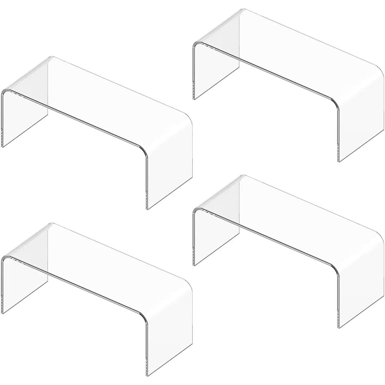 4 Pack Large Acrylic Risers Display Stands, 5mm Thick Display Risers, Shelf Risers for Books, Toys, Cupcakes, Figures (11.8 x 4.72 x 3.93 inches)
