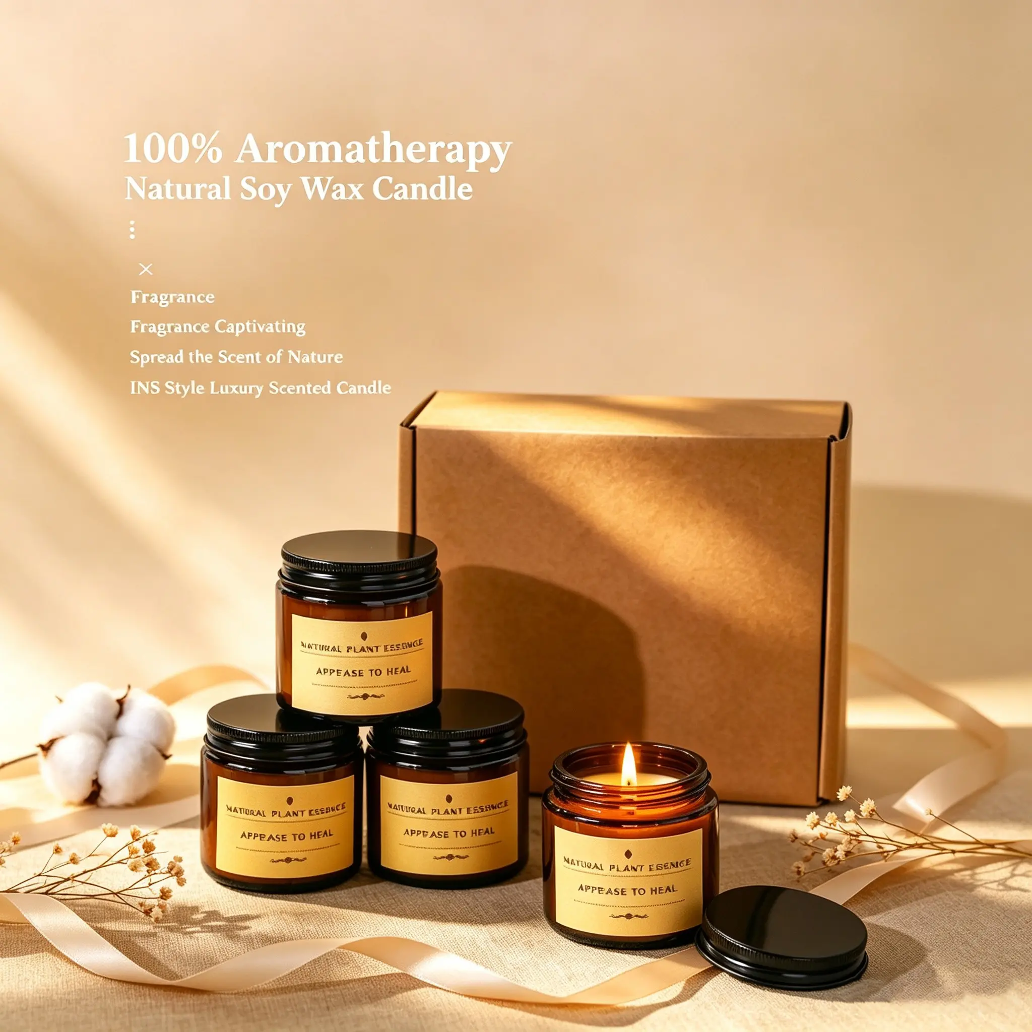 Scented Candles Gift Set, 4 Pack Aromatherapy Candles for Home Scented, | Aromatherapy Jar Candle Gifts for Women, Natural Soy Wax Amber Candle Set, Scented Candles Set for Birthday Present, Christmas, Halloween