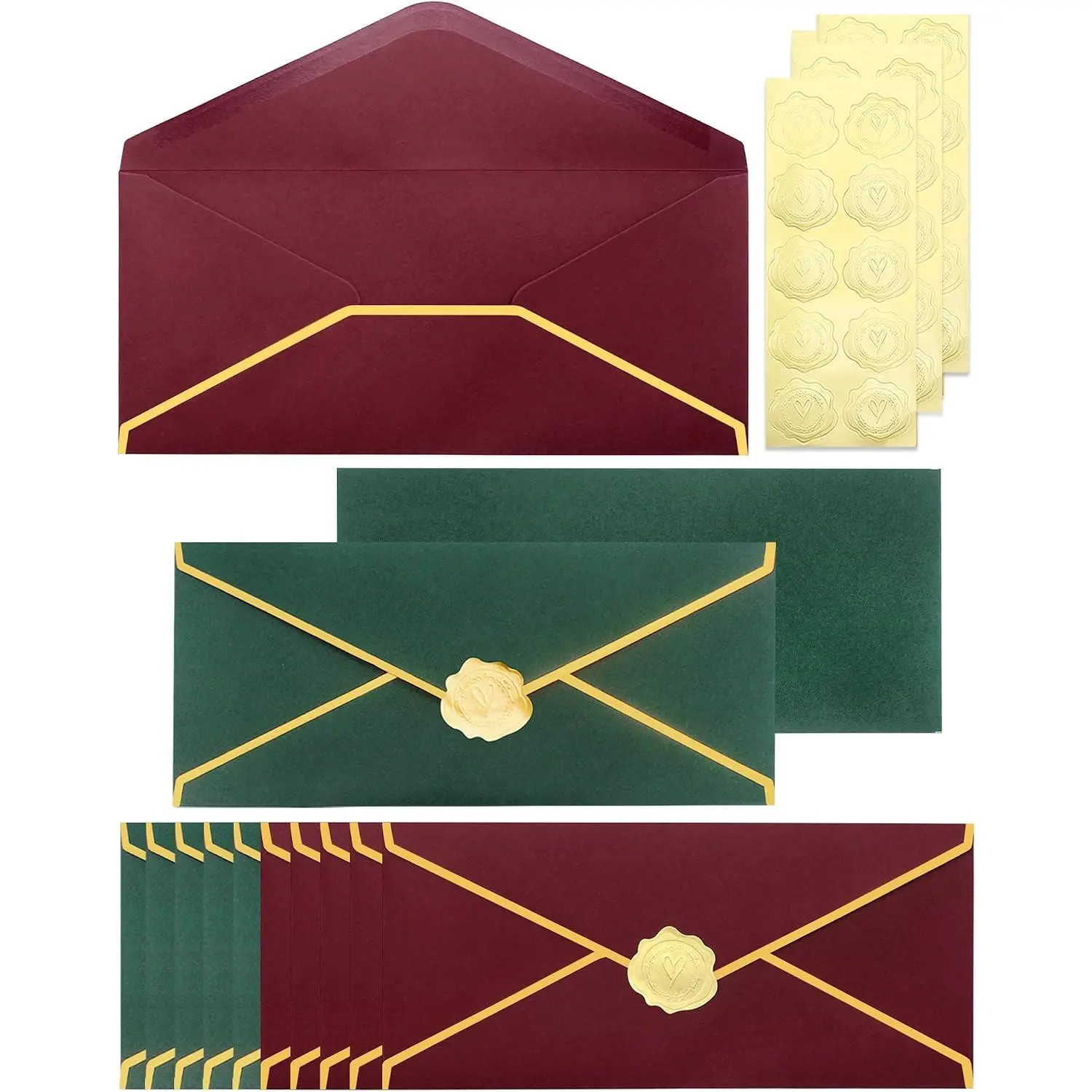 Business Envelopes with  Border 30 Pack #10 Envelopes Made of 150gsm Paper, Standard Envelopes with  Stickers for Office, Checks, Letter Mailing,9.45 x 4.13 Inch(Christmas Green Red)
