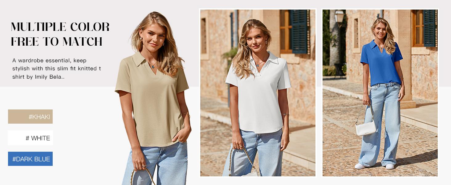 Aoysky Women's Short-Sleeve Fitted Minimalist Lightweight Polyester V-Neck Collared Polo Shirts - Business, Dressy Casual Summer Tops Aoysky Women's Short-Sleeve Fitted Minimalist Lightweight Polyester V-Neck Collared Polo Shirts - Business, Dressy Casual Summer Tops
