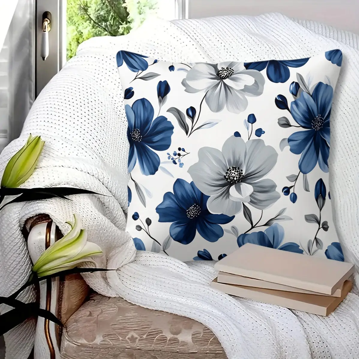 Watercolor Wildflower Pillow, multi vintage blended floral prints, fluffy removable cover, soft atmosphere decor cushion for living room & bedroom (with insert)