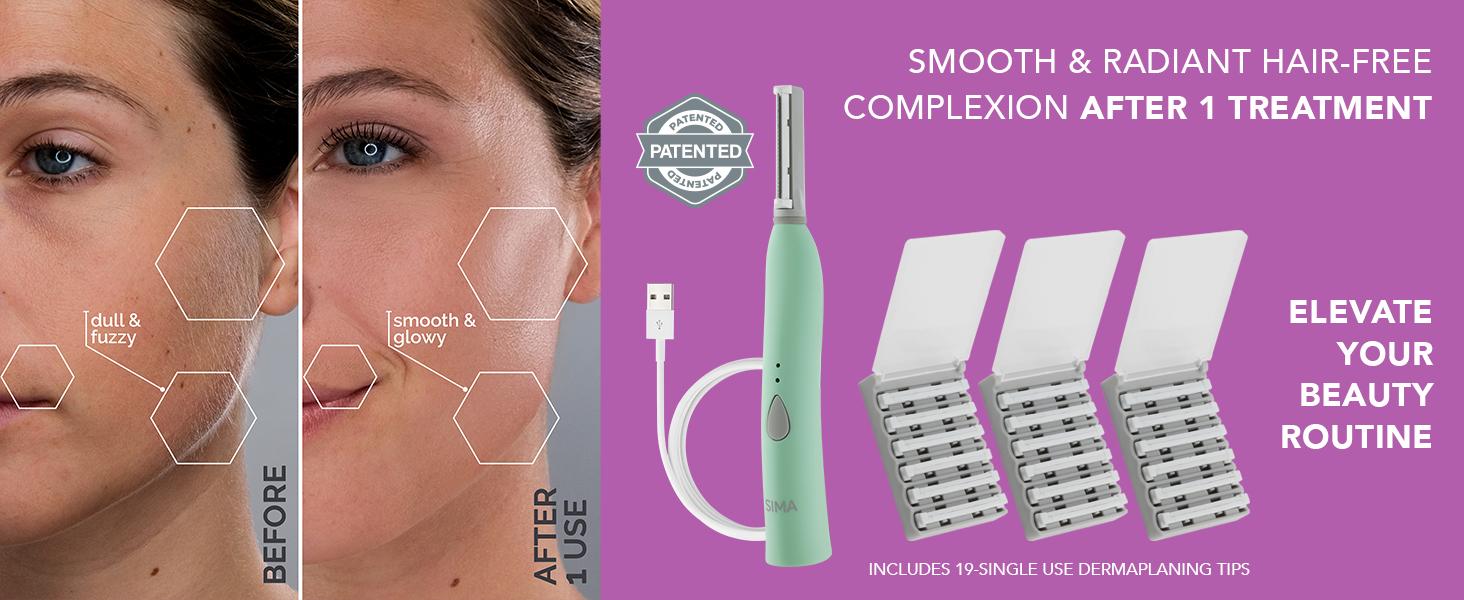 Patented Dermaplane Razor for Women Face – Painless 2-in-1 Facial Exfoliation & Peach Fuzz Hair Removal – Anti-Aging – 3 Speeds – Rechargeable – 19 Weeks Treatment