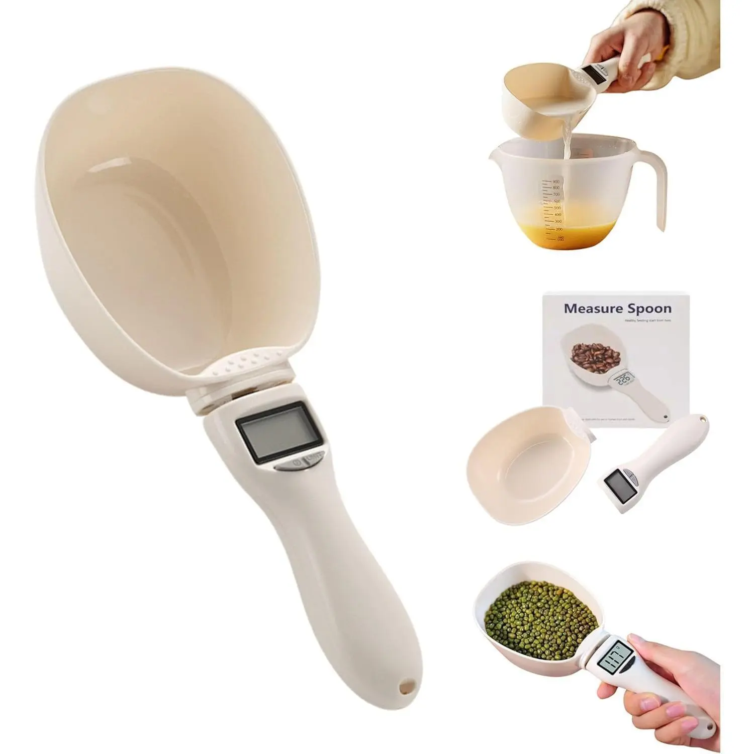 Digital Food Measuring Scoop Scale - Electronic Kitchen Measuring Spoon Scale for Cooking Baking - Smart Adjustable Measure Cup for Home Cooks Bakers Chefs Pet Owners`