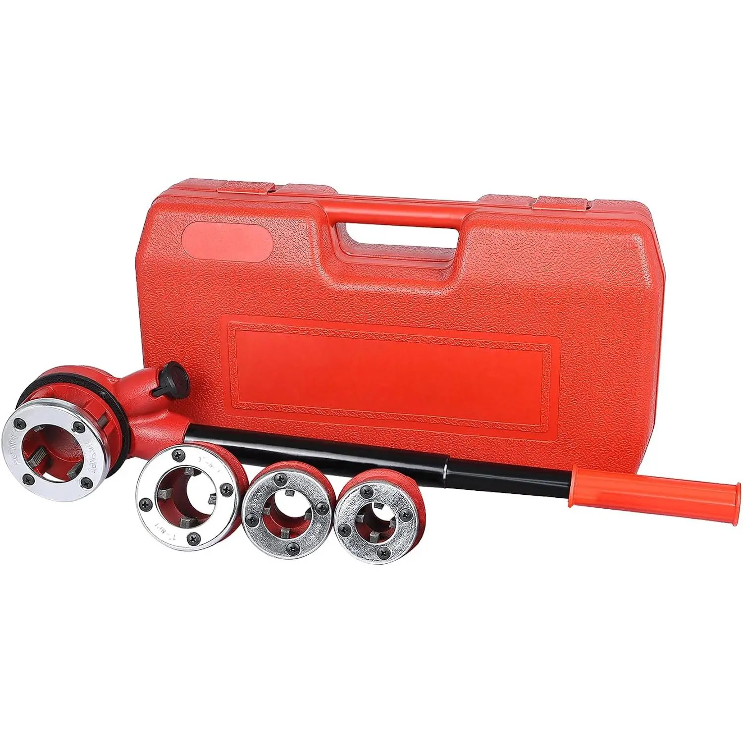Pipe Threading Kit 4 Dies 1/2" 3/4" 1" 1-1/4" Ratchet Threader Set with Storage Case for Manual Ratcheting Pipe