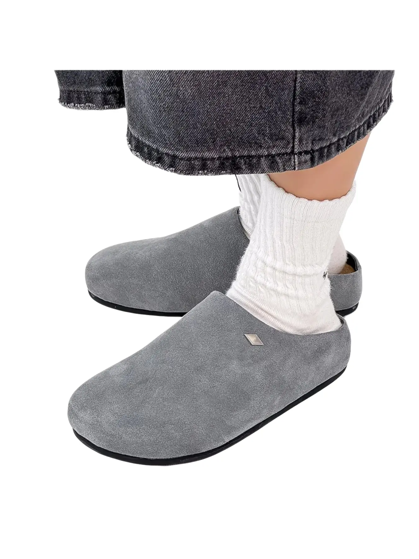 New Men's Sandals, Retro Vintage Pure Color Flat Back Strap Shoes, Closed Round Toe Suede Leather Clogs, Comfortable Casual Footwear for Summer