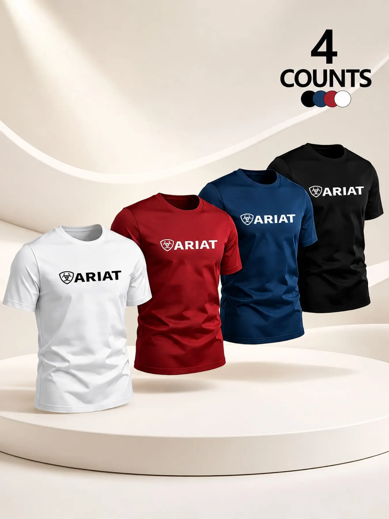 4-Pack Men's Sporty Casual T-Shirts, Outdoor Cycling, Fitness Training, Urban Wear, Small Logo Print, Breathable Fabric, Unisex Loose Fit
