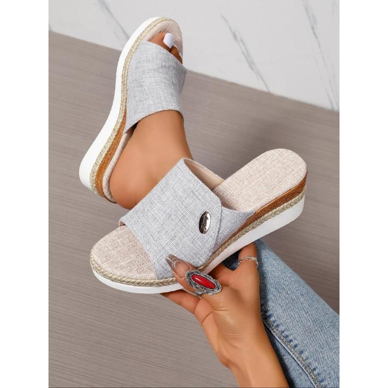 (New)Women's Fashionable Plain Color Wedge Sandals, Casual Comfortable Platform Sandals for Summer, Espadrilles Wedges, Sandals Slippers, Lightweight Breathable Shoes for Daily Wear, Footwear