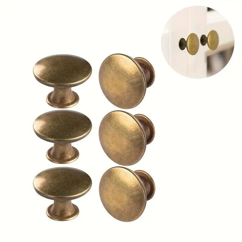 6-piece set of brass round antique brass kitchen cabinet knobs, cabinet door handles, drawer pulls, dresser knobs with screws for bathroom drawer door hardware Antique Finish Cabinets Handles