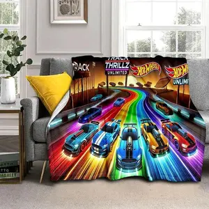 Hot Wheels Collector Edition Flannel Throw Blanket, Soft Thermal Bed Cover for Couch RV Adventures Lounge Car Trips Bedroom, Warm Racing Fan Gift for Holidays and Everyday Comfort
