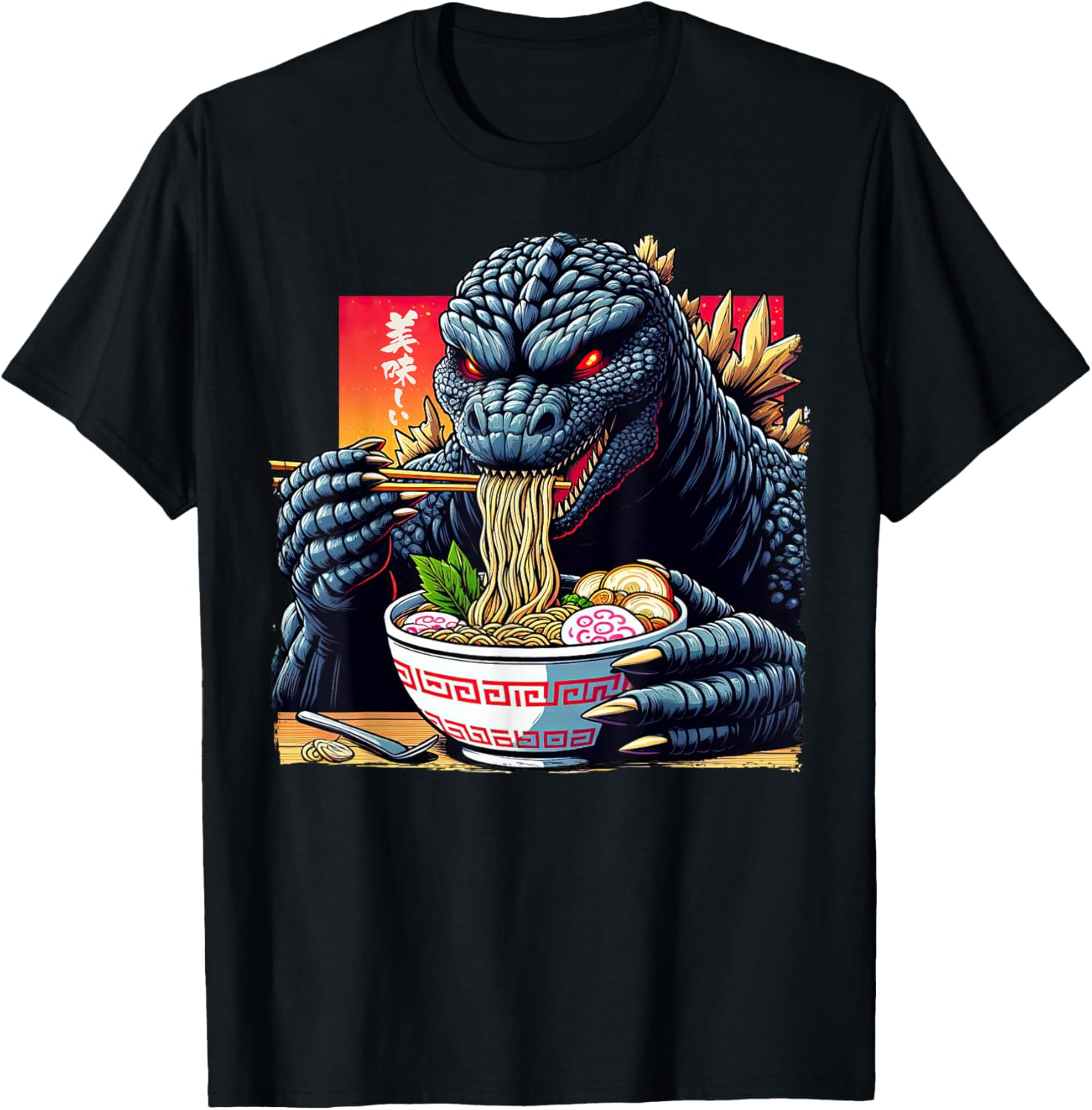 Funny Kaiju Eating Ramen Japanese Monster Lover Birthday T-Shirt