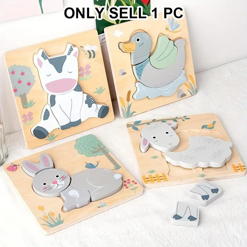 Wooden Animal Shape Puzzle Toy, 1 Count Lovely Animal Puzzle Toy, Educational Puzzle Toy for Boys & Girls, Birthday Gift