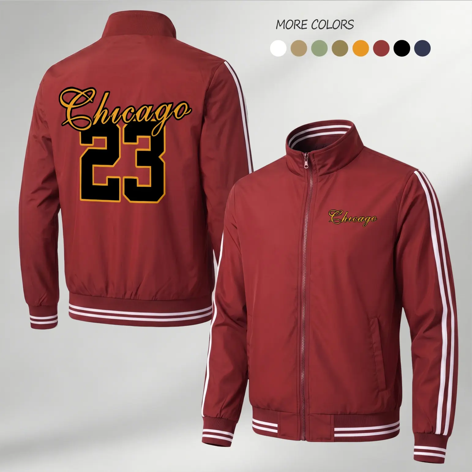 Men's Sporty Chic 23 Graphic Print Lightweight Jacket - Long Sleeve Male Zip-Up Stand Collar Outerwear for Casual Streetwear