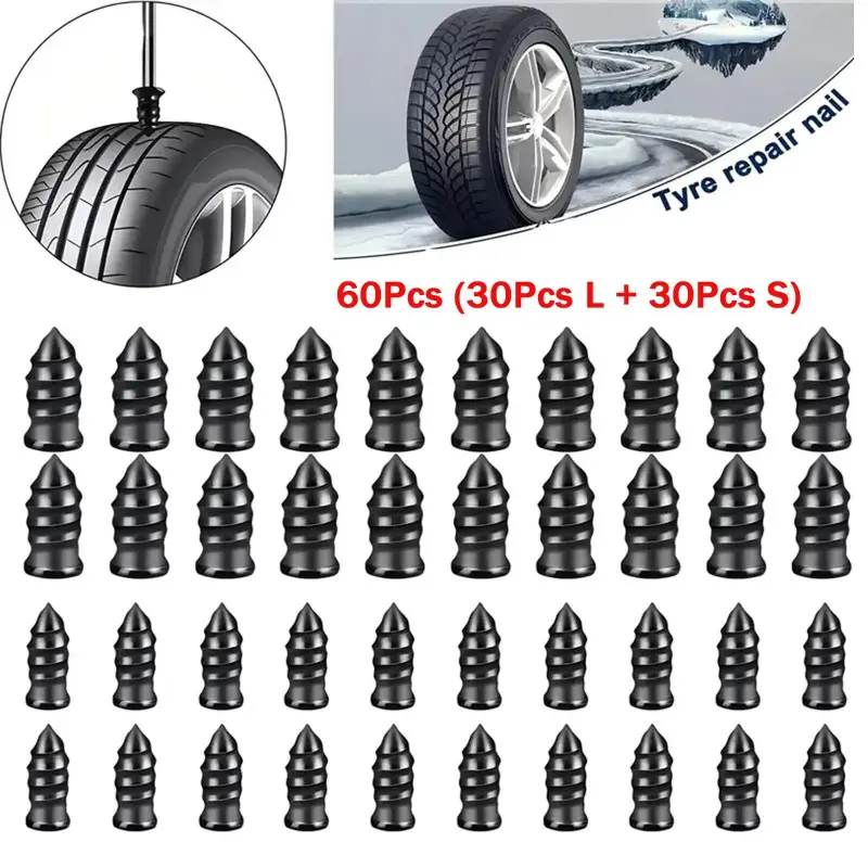 60/30Pcs Tire Repair Screws Plugs, Self-service Tyre Repair Vacuum Rubber Nails Kit for Car/Motorcycle/Truck/Tractor Puncture Fast Tyre Repair Supplies fathersdaygift