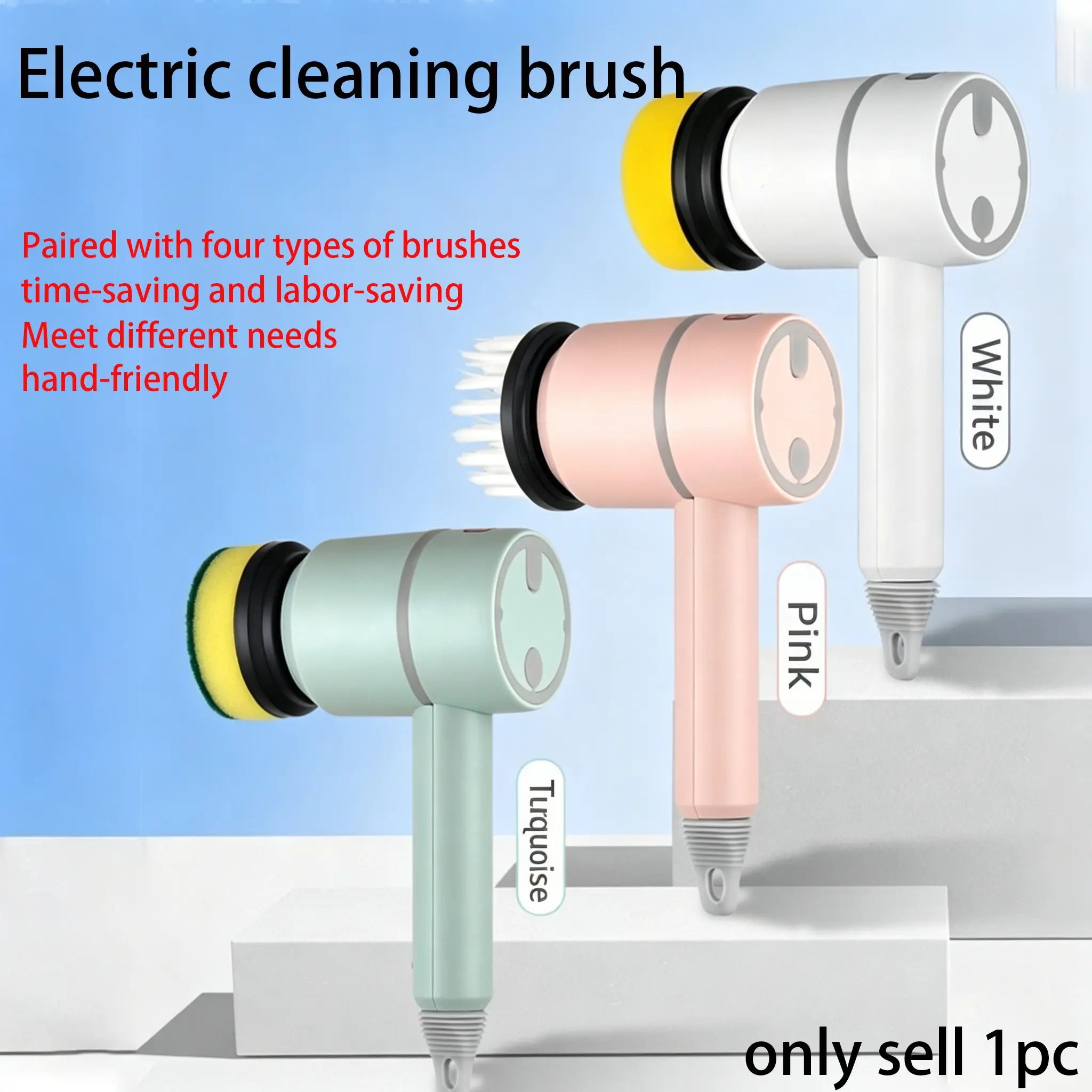 Electric Cleaning Brush with 4 Replaceable Heads, Portable Rotating Scrubber, Cordless Handheld Cleaner for Bathroom, Bathtub, Wall Tiles, Floor, Kitchen