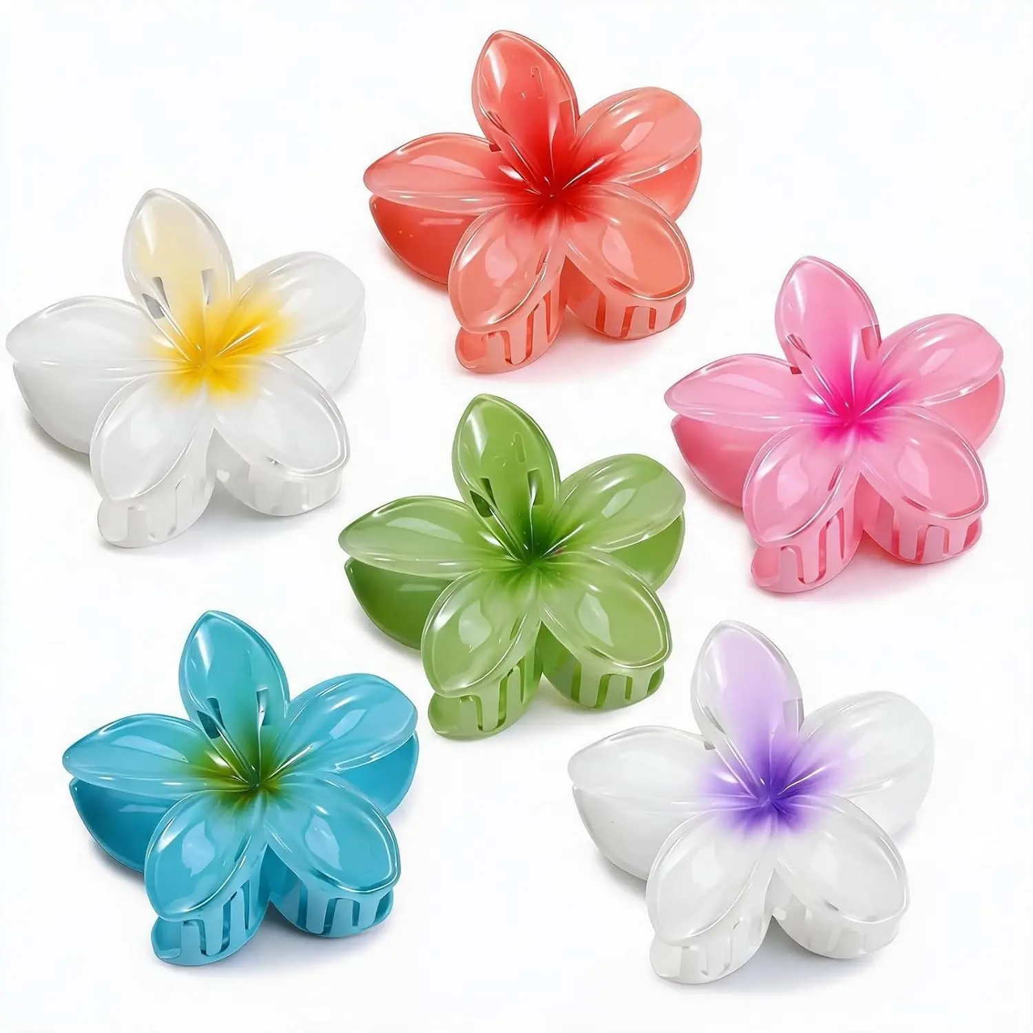 Hawaiian Flower Hair Clips – 6 Pack Colorful Claw Clips for Women & Girls, Large Aesthetic Hair Accessories for Thick or Thin Hair, Summer Beach Vacation Gift
