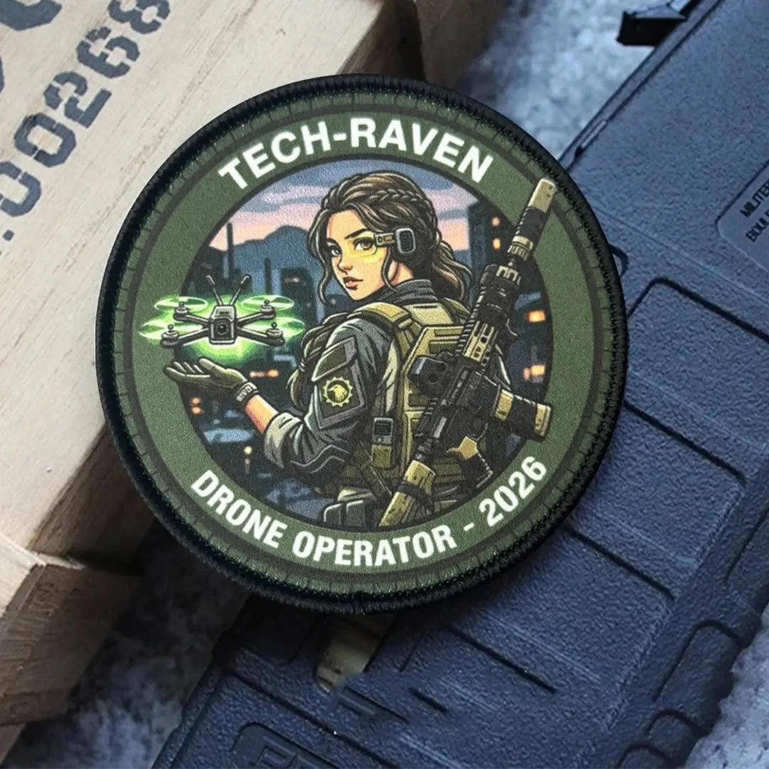 Sci-Fi Tech Raven Drone Operator Printed Patch Cyberpunk Anime Girl Morale Badge Hook Loop Applique for Gamer Backpack Sewing