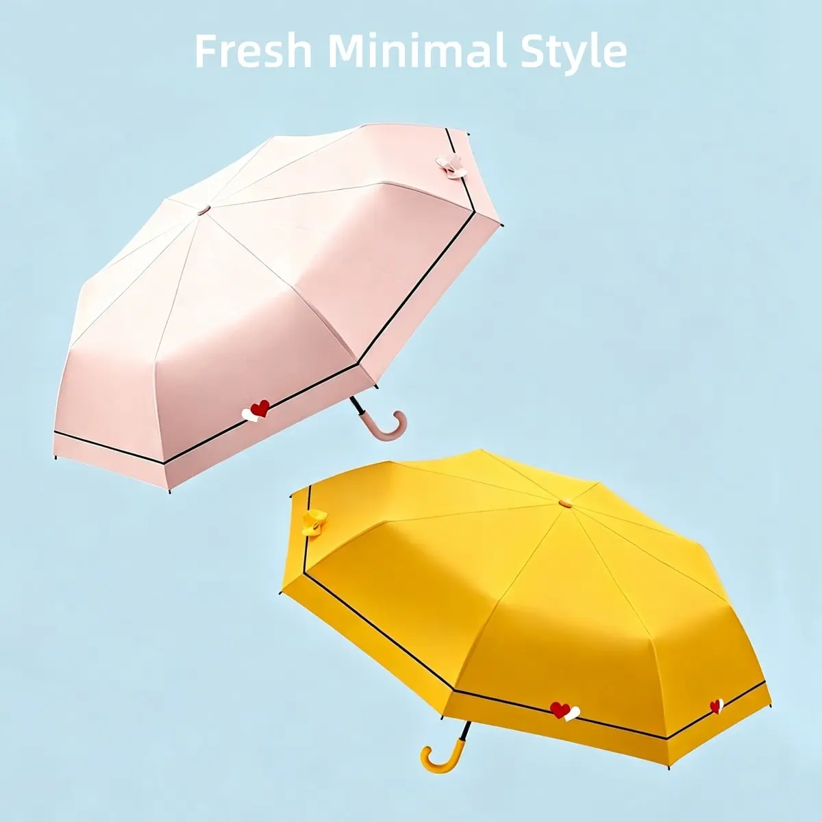 Small Fresh Foldable 2-In-1 Sun & Rain Parasol for Ladies, Curved Hook Handle, Portable with Anti-UV Coating, 1pc