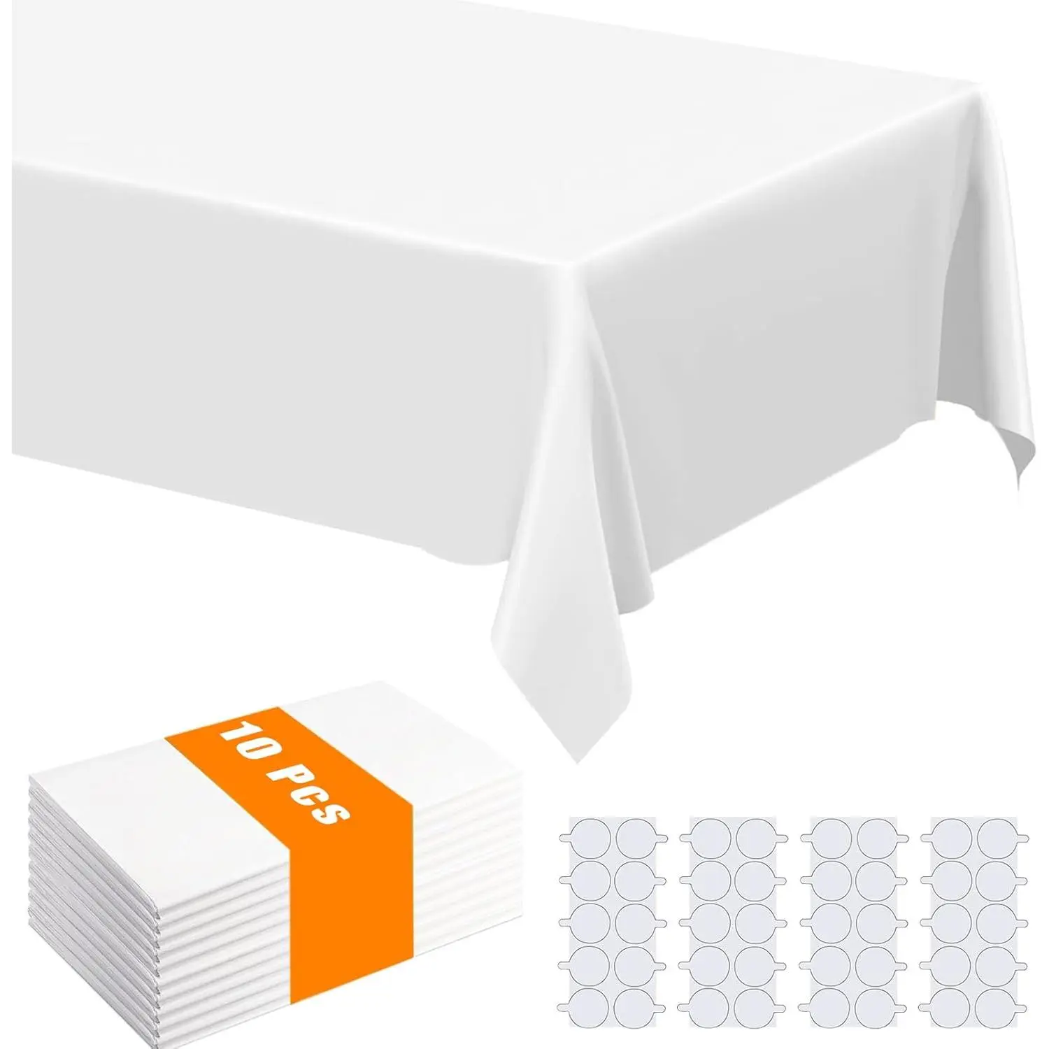 10-Pack 54"×108" White Disposable Plastic Rectangle Tablecloths, Food & Beverage-Safe Table Covers for Wedding, Picnic Home Supplies