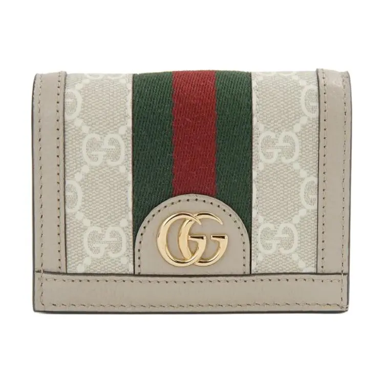 Gucci Ophidia Logo-Embossed Canvas and Leather Compact Wallet for Women, Beige and White