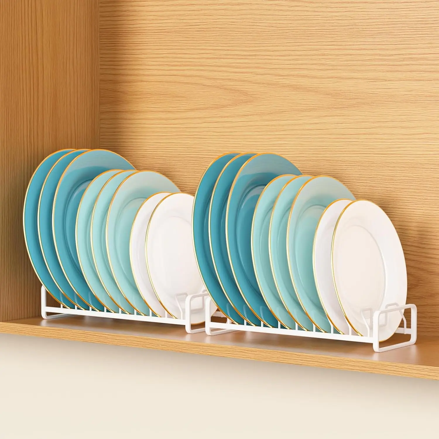 2-Pack White Synthetic Plate Organizer - 8-Slot Vertical Cabinet Storage Rack, Kitchen Countertop/Drawer Space Saver, Women's Housewarming Gift, 8 Slots