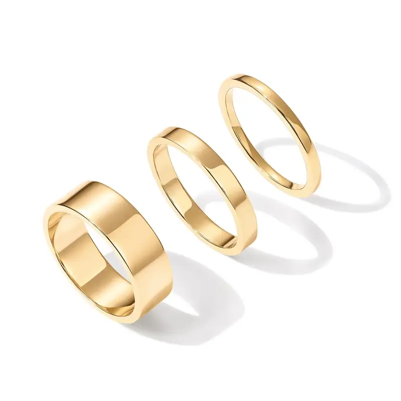 18K Gold-Plated Stackable Ring Set for Women, 3-Piece Dainty Gold-Tone Band Rings, Minimalist Layered Finger Jewelry, Trendy Everyday Fashion Rings, Wedding Anniversary Birthday Gift