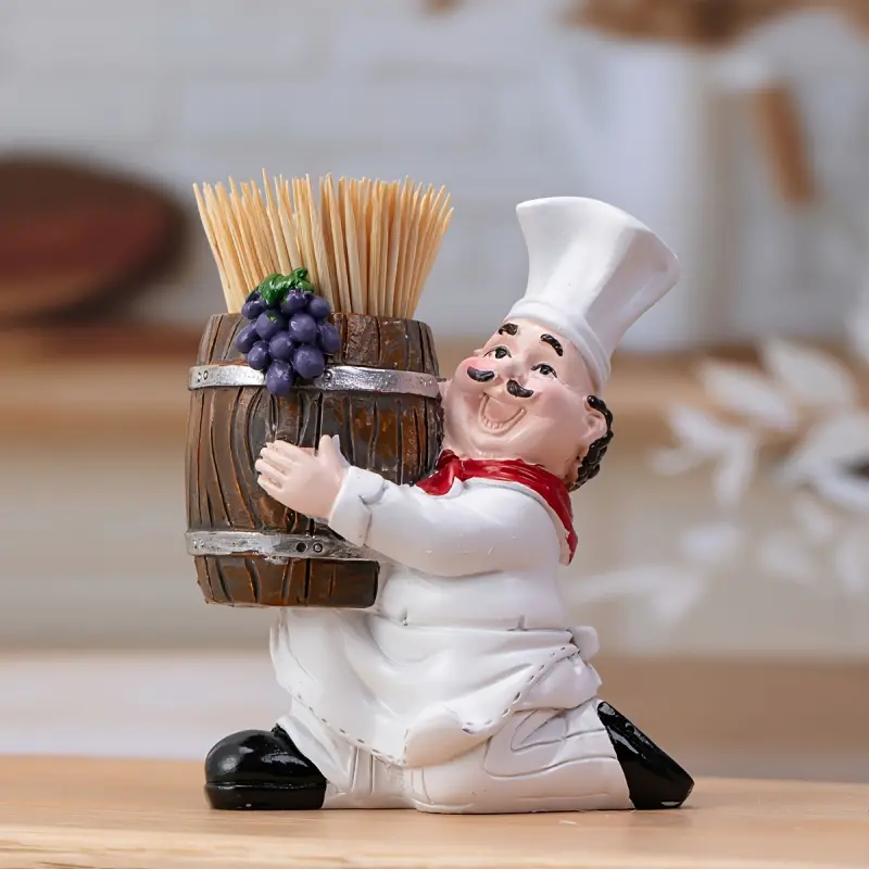 Creative Chef Vinyl Toothpick Holder Retro Vintage Kitchen Decoration PVC Wooden Barrel Toothpick Storage Box Home Restaurant Table Ornament