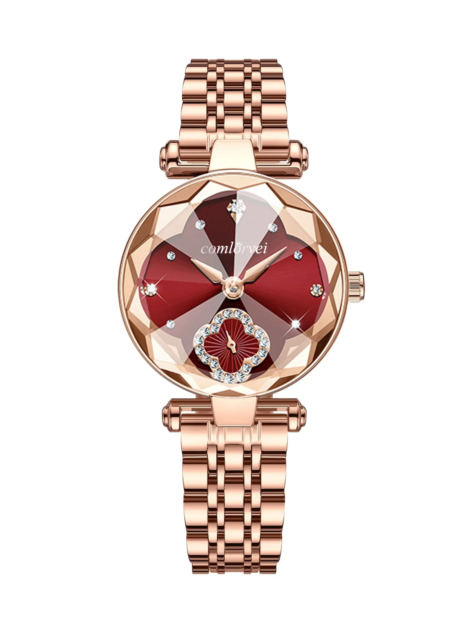 Women's Luxury Rose Gold Fashion Quartz Watch with Diamond Dial and Four-Leaf Clover Design, Elegant Stainless Steel Strap, Perfect Gift for Wife Girlfriend Christmas Birthday