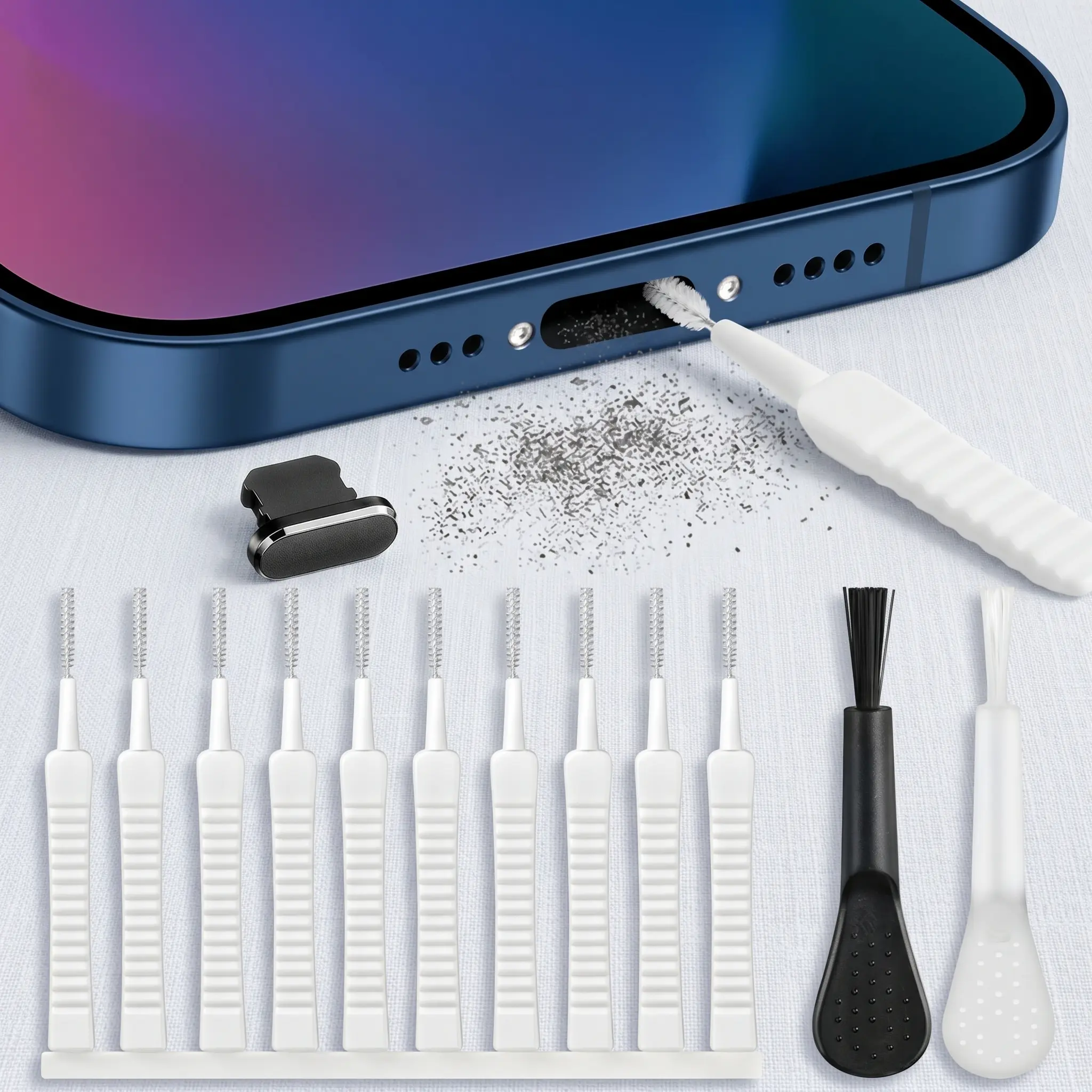 13Pcs Smartphone Charging Port Cleaning Brush Set, Electronic Cleaning Tools, Silicone Dust Plugs Compatible with Lightning Port Phones, Essential Device Maintenance Cleaning Kit-YY1