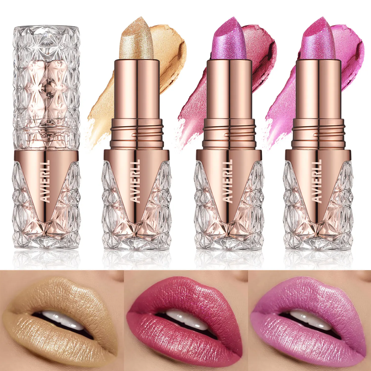 10 Color Diamond Glossy Lipstick, Long-Lasting Waterproof Shimmer Lip Gloss, Black Golden Lip Paint for Halloween Makeup
