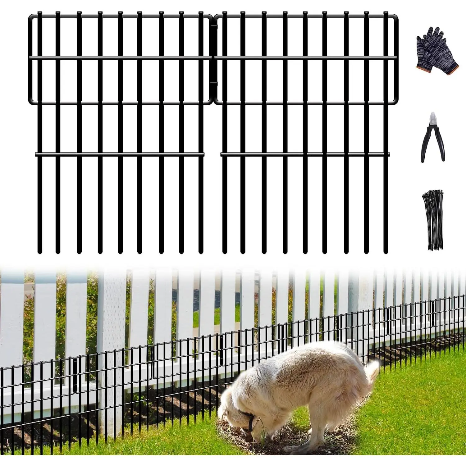 No Dig Metal Wire Fence Panel Set Pack - 26-Panel, 28ft(L) x 17in(H) Rustproof Ground Insert Barrier, 1.2in Gap Garden Edging Border for Outdoor Dig Prevention Use