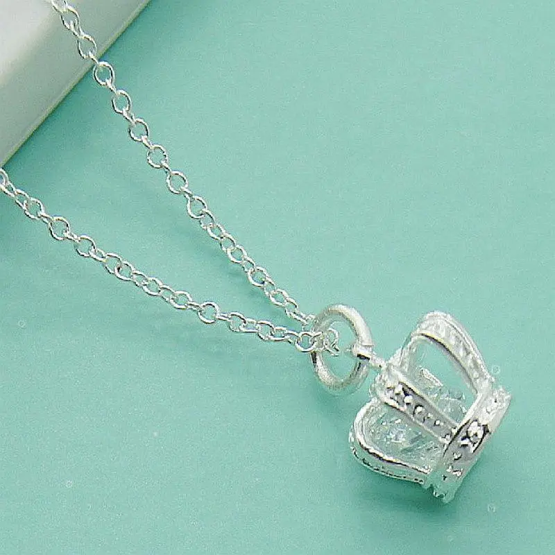 Zircon Crown Pendant Necklace 18 Inch Chain For Woman Fashion Wedding Engagement Party Jewelry