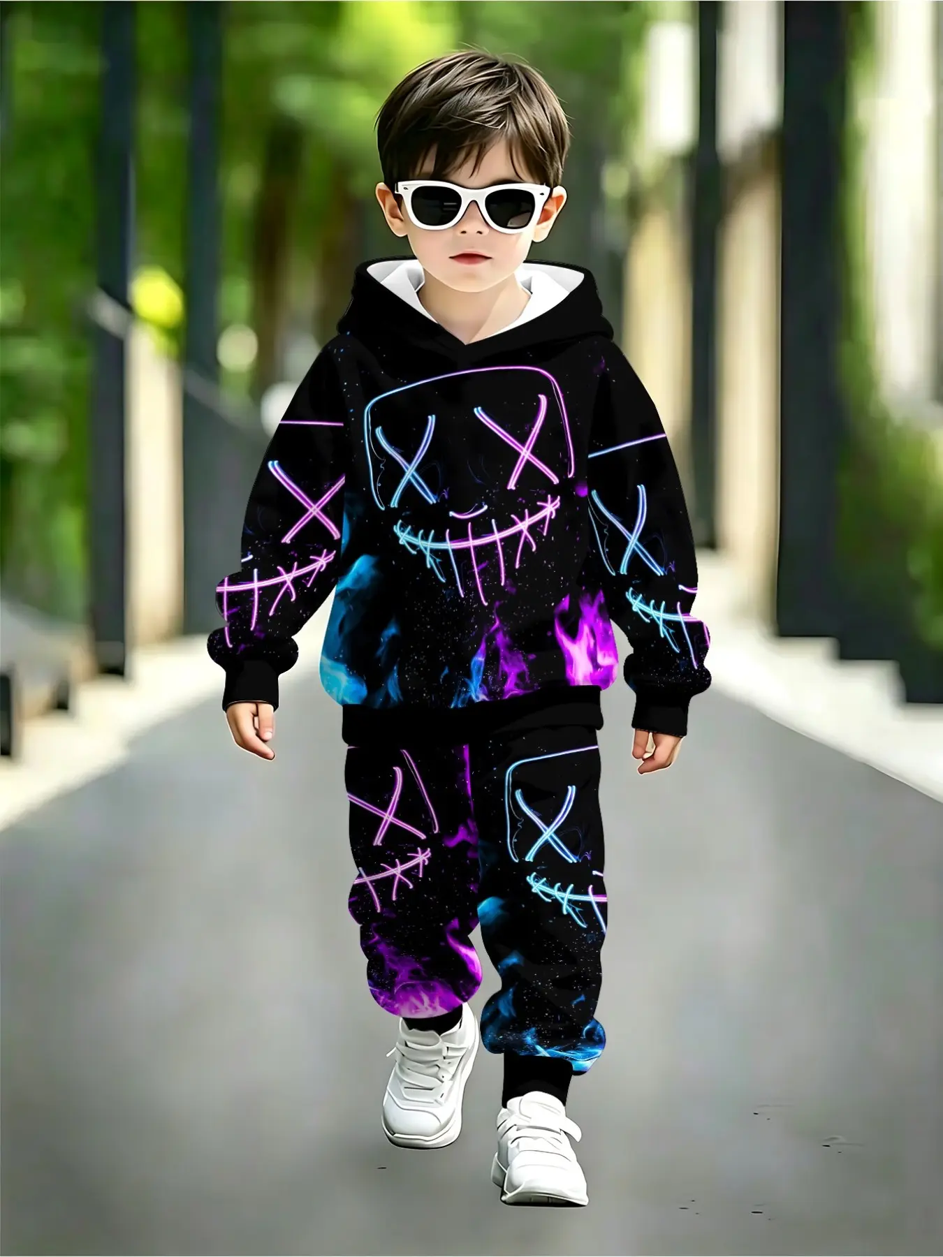 2-Piece Boys' Hooded Sweatshirt & Joggers Set, Casual Loose-Fit, Fall Winter Fashion, Comfortable Indoor Wear