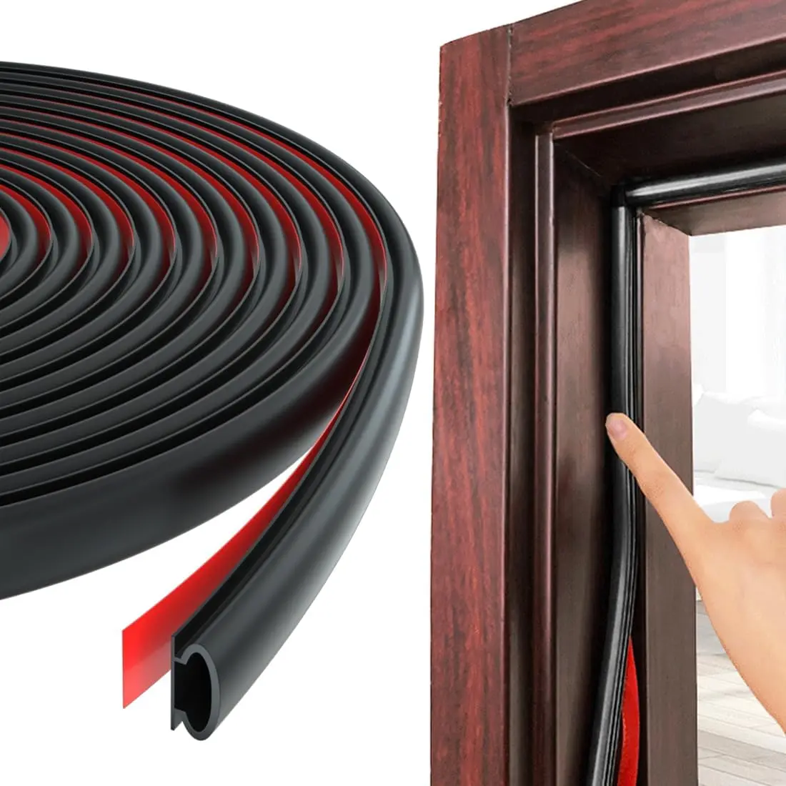 19.7Feet Door Weather Stripping Door Seal Strip,Self-Adhesive Rubber Door Insulation Weather Strip for Windows and Doors Soundproofing,Weatherstripping for Doors Frame Gap Blocker(Black)