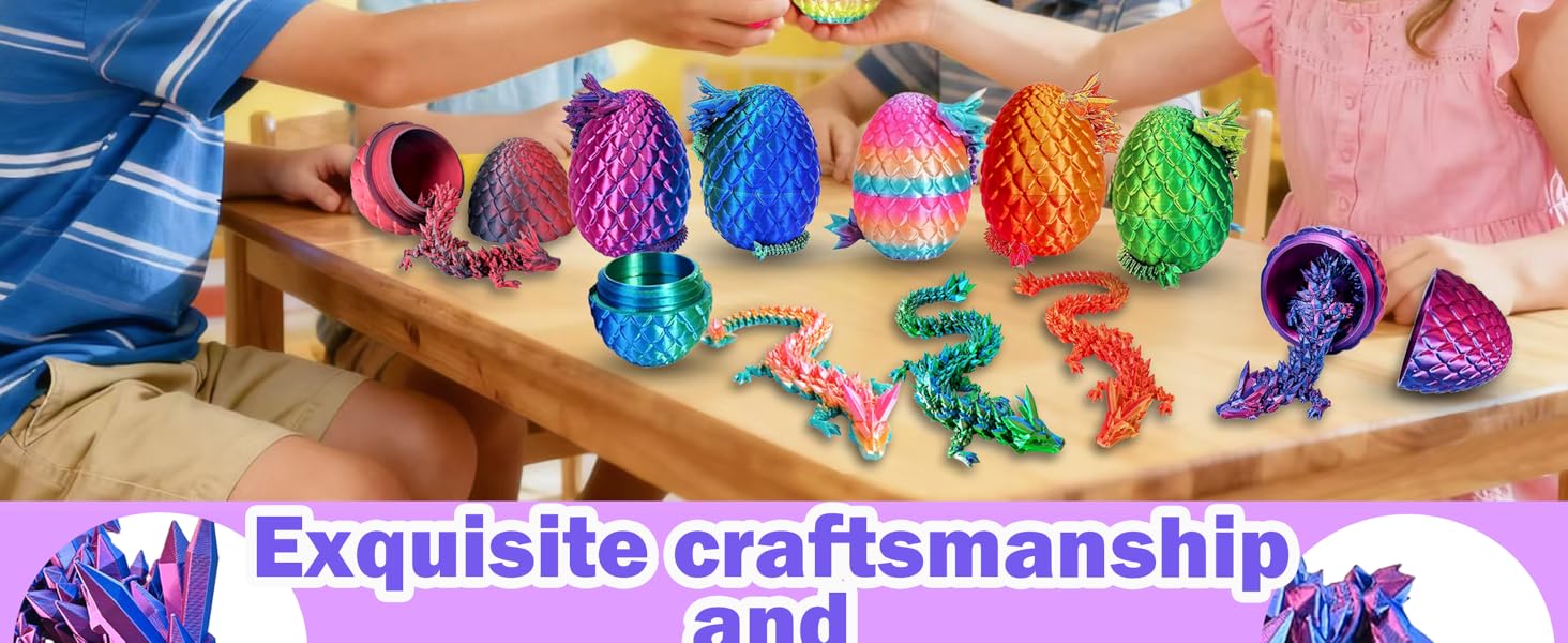 4PCS 3D Printed Dragon Eggs with Dragon Inside, Prefilled Easter Eggs with Toys for Kids 3D Printing Crystal Dragon Animals Easter Basket Stuffers and Essentials Dragon Gifts for Boys Girls