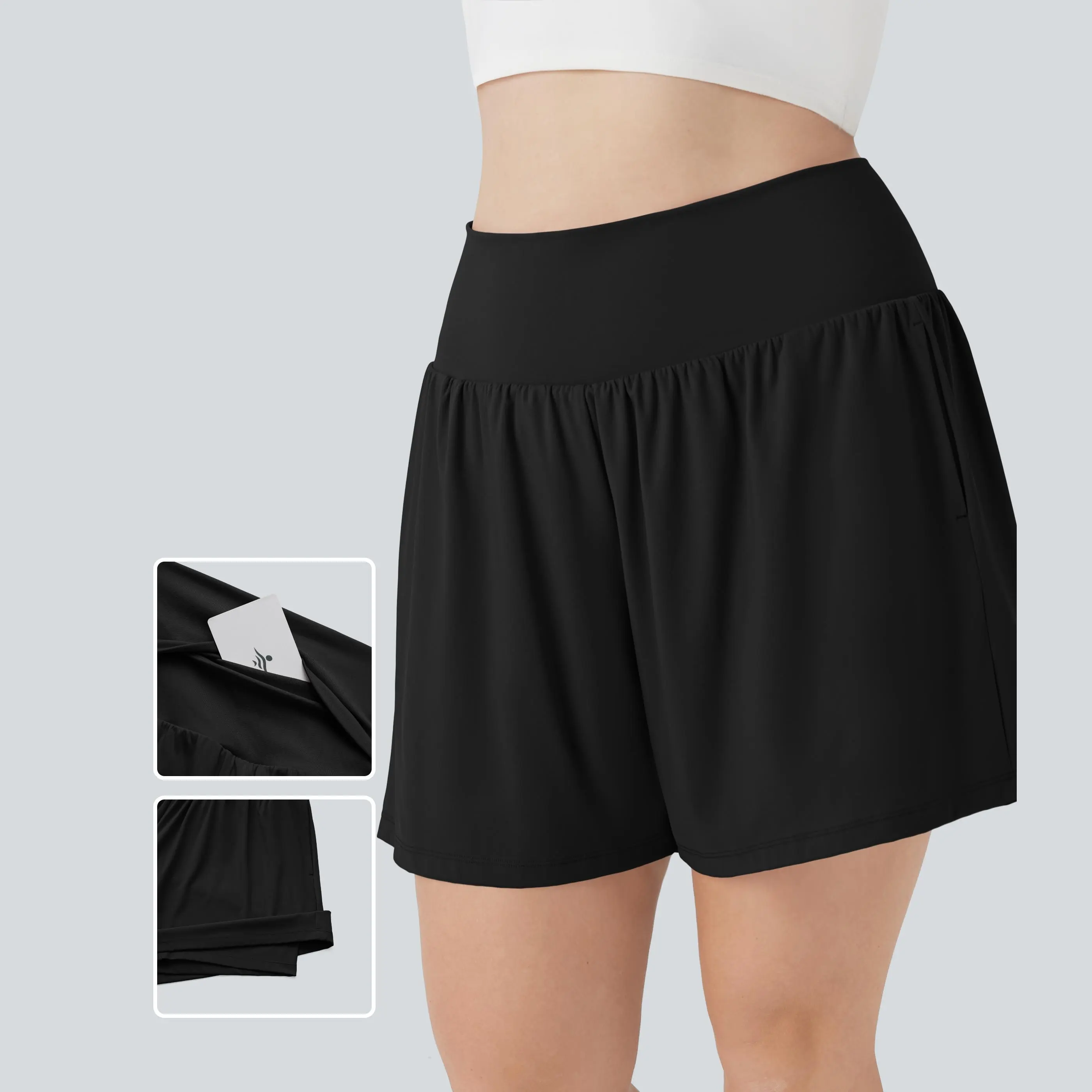 Halara SoftlyZero Airy Super High Waisted 2-in-1 InstantCool Yoga Plus Size Shorts 7" with Pockets