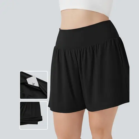 Halara SoftlyZero Airy Super High Waisted 2-in-1 InstantCool Yoga Plus Size Shorts 7" with Pockets
