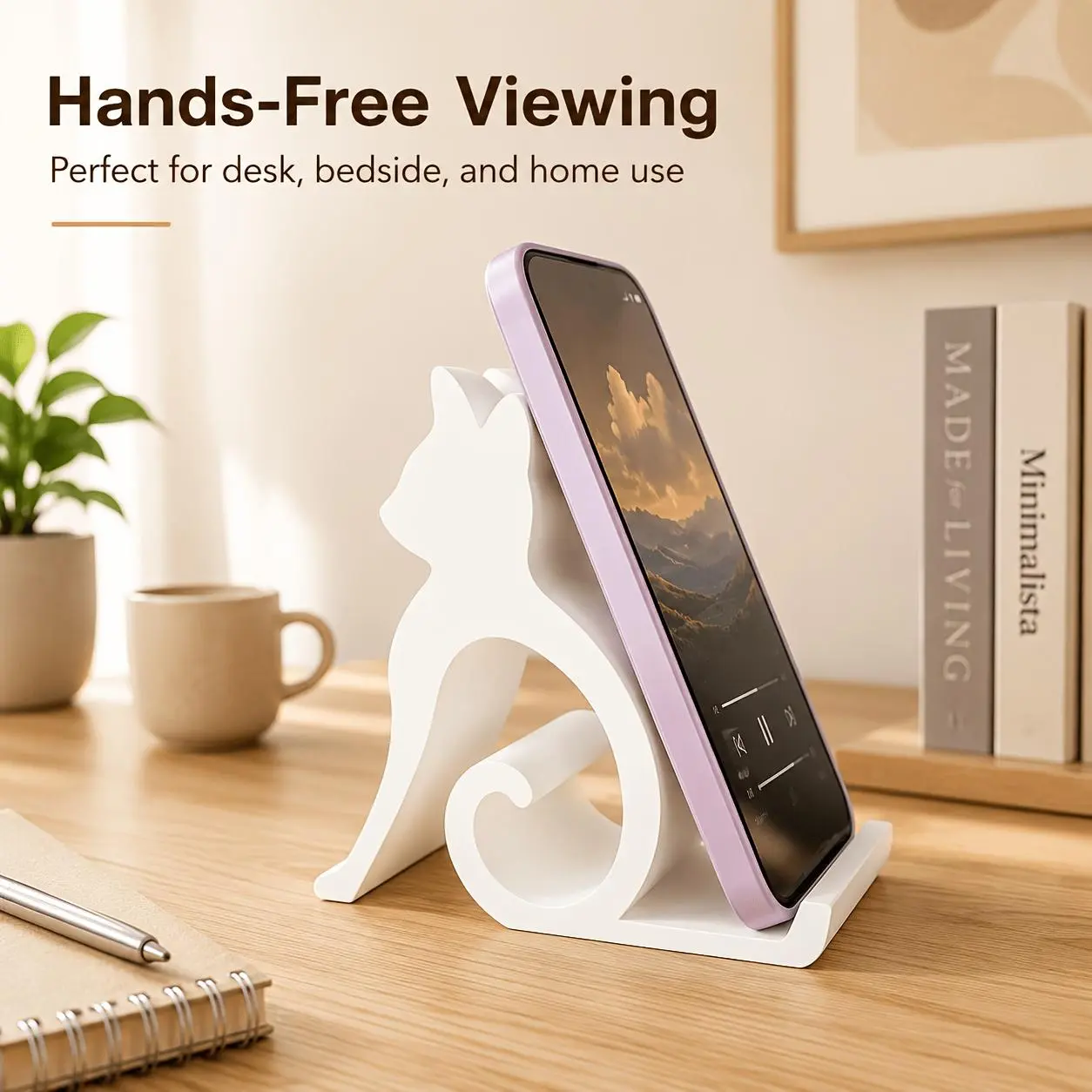 Cute Cat Shaped Phone Stand Compatible with All Phones and Tablets. Ideal for Bed, Office and Car Use. Supports Hands-free Video Calls. Must-have Accessory for Pet Lovers with Fun Kitten Design
