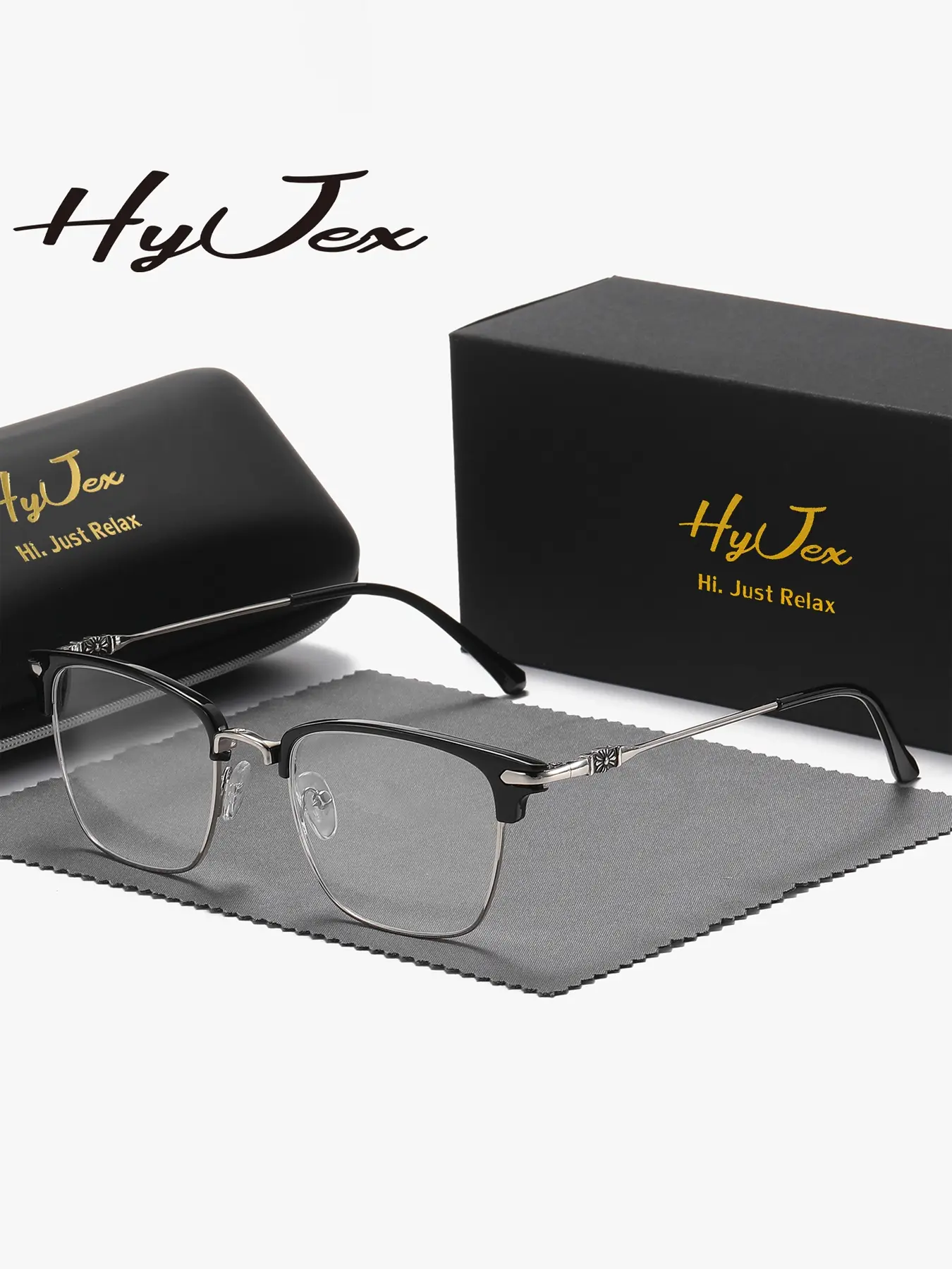 HyJex 1 Piece Unisex High-End Craftsmanship Full Frame Plaon Business Style Square Frame Plaon Glasses Stylish Eyewear