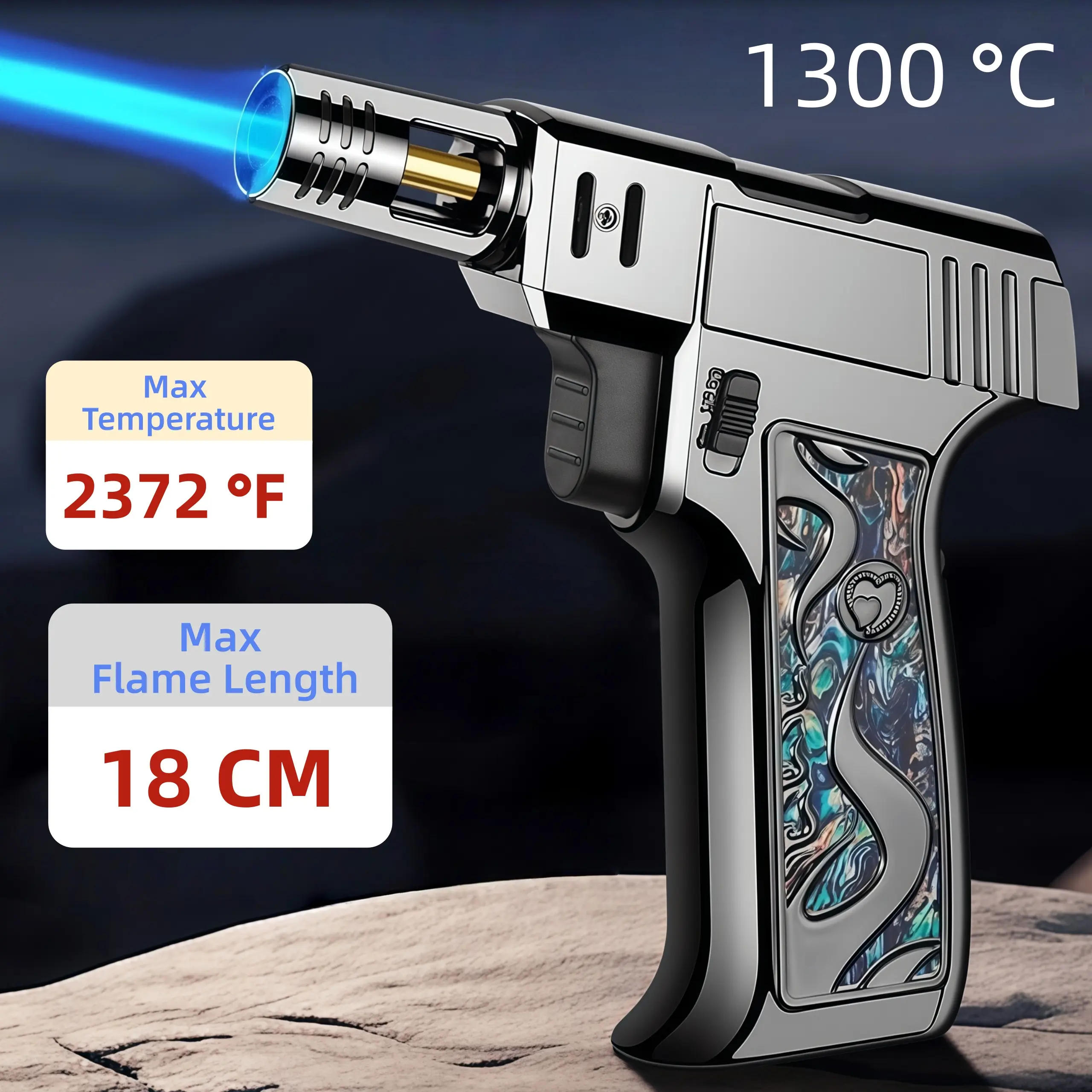 Up-to-7-Inch MAX Flame Temperature 2372°F Kitchen Refillable Torch Lighter With Safety & Flame Lock & Adjustable Flame, Windproof Lighter Blow Lighters | Cool Ignition Tool | For Campfire, Outdoor, BBQ, Baking, And Christmas Gifts | Gift Boxed