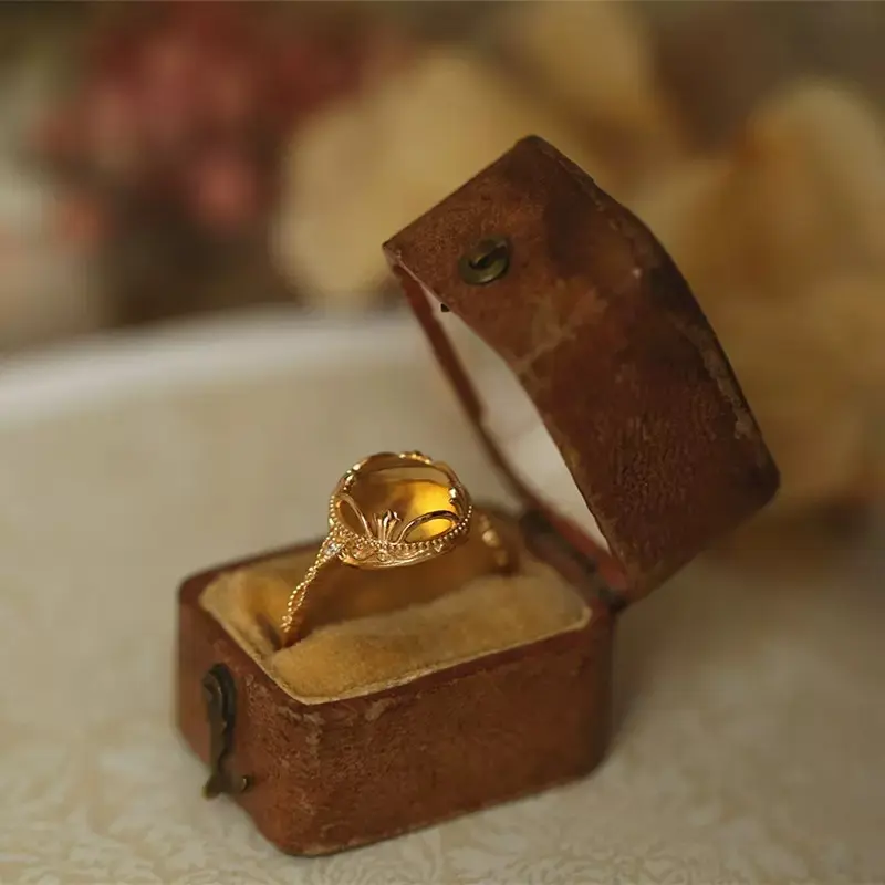 DOUX Gold-Tone Citrine Crystal Open Ring, Adjustable Size Non-Natural Crystal Jewelry Accessory