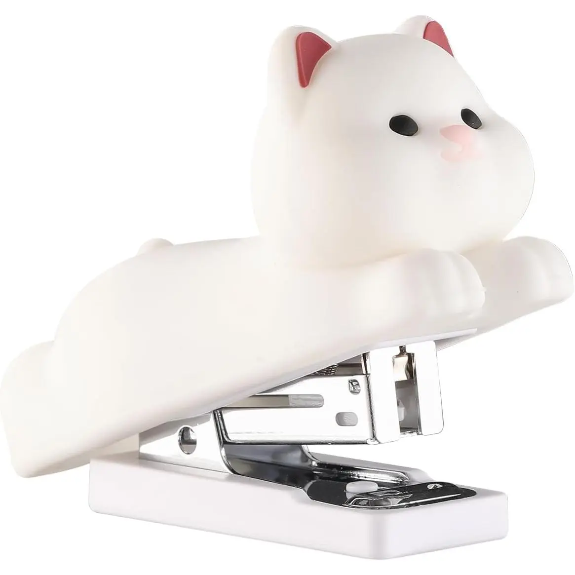 Cute Animal Cartoon Look Synthetic PVC Mini Stapler - Labor Saving Office Stationery with Staples, Ideal for Students (White Puppy Design)