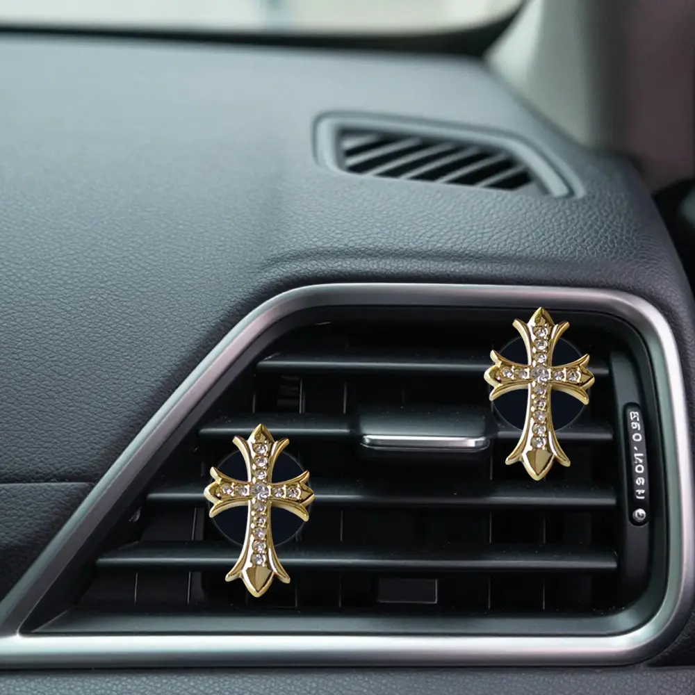 2pcs Rhinestone Cross Resin Vent Clip Decor, Women's Car Interior Accessories, DIY Car Vent Decoration, Unscented, Custom Fragrance Optional, Car Accessory