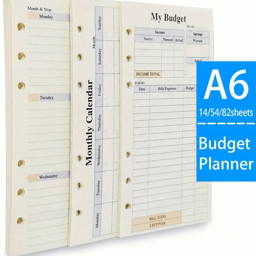 14/54/82sheets  Weekly&Monthly Planner & Monthly Bill Organizer & 6-Hole Budget System Refill 6-3/4" x 3-3/4"  for Budget Binder Cover,Budgeting Cash Envelopes Wallet, Budget Planner Money Envelope, Warm Color Paper (Personal Size)