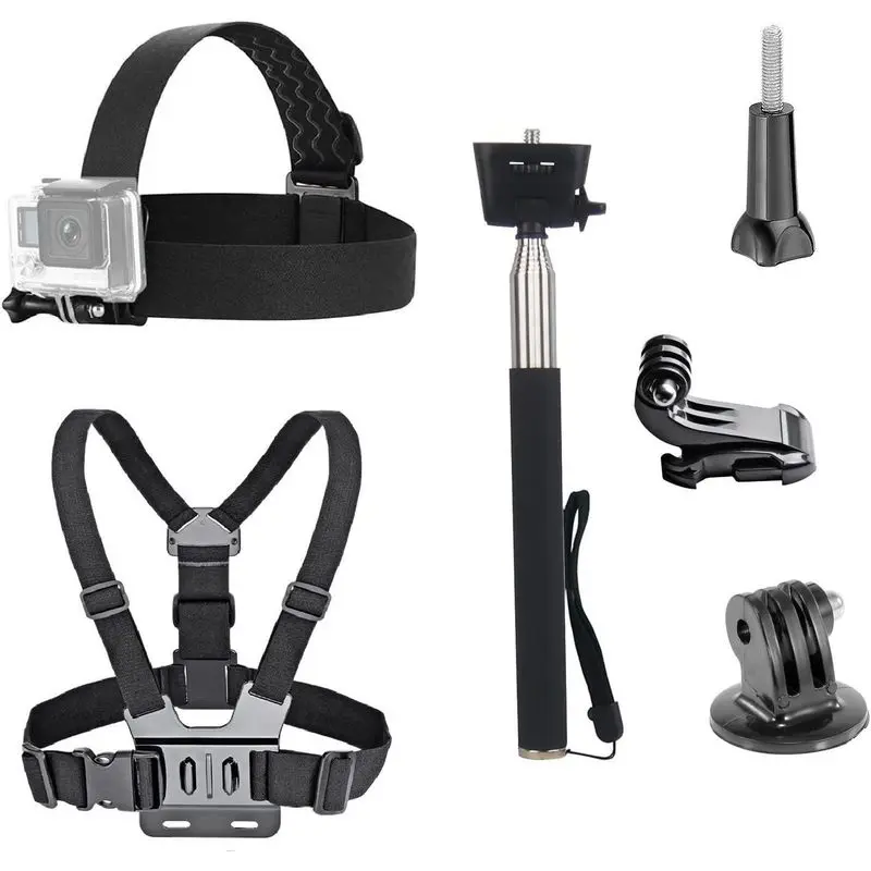 6 in 1 Universal Action Camera Accessories Kit - Head Strap Mount/Chest Harness/Selfie stick Compatible with Gopro Hero 13 12 11 10 9 8 7 6 5/AKASO EK7000/V50/Brave 7/Dragon Touch Action Camera