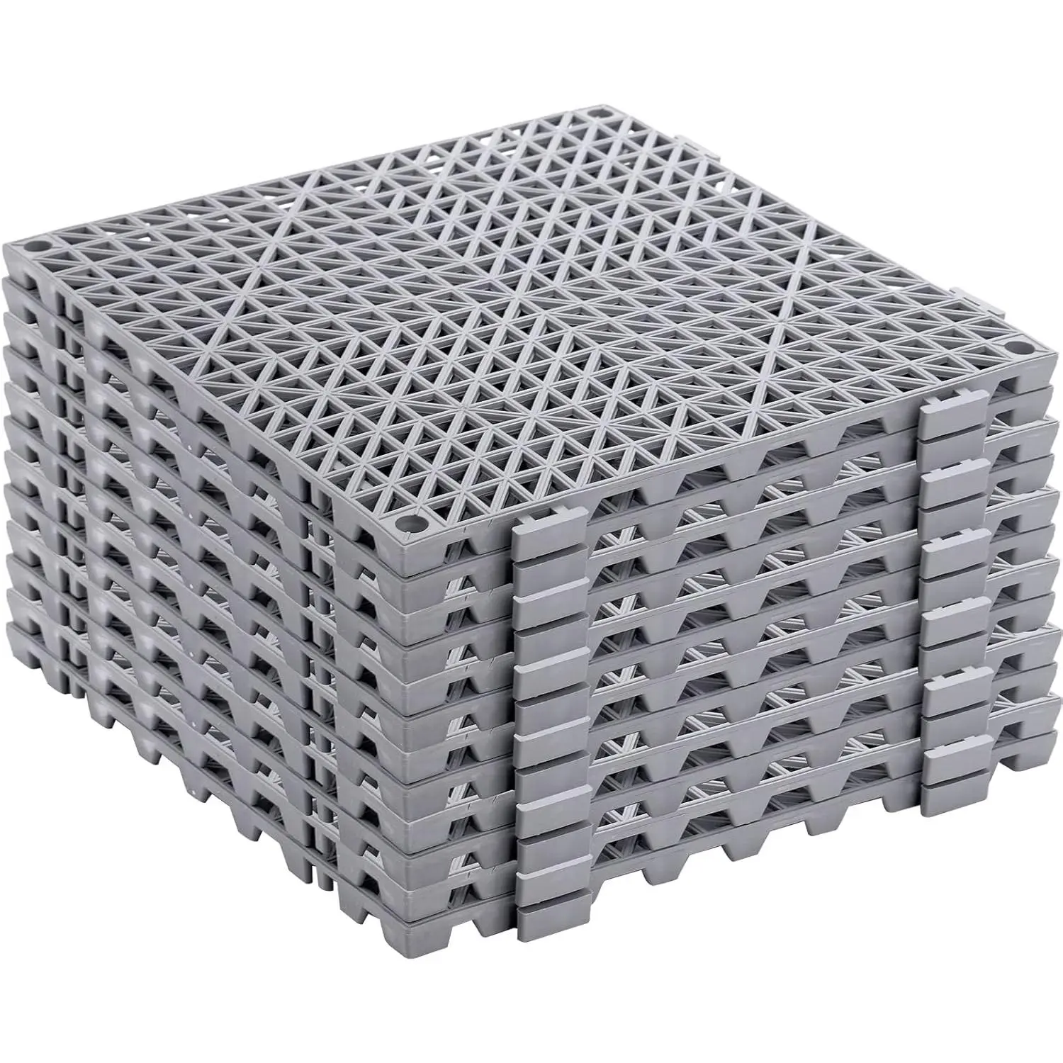 12 Pieces 11.6" x 11.6" Modular Interlocking Rubber Floor Tiles with Holes, Non-Slip Splicing Drainage Mat for Pool Shower Bathroom Kitchen Patio Balcony Yard Pet Area