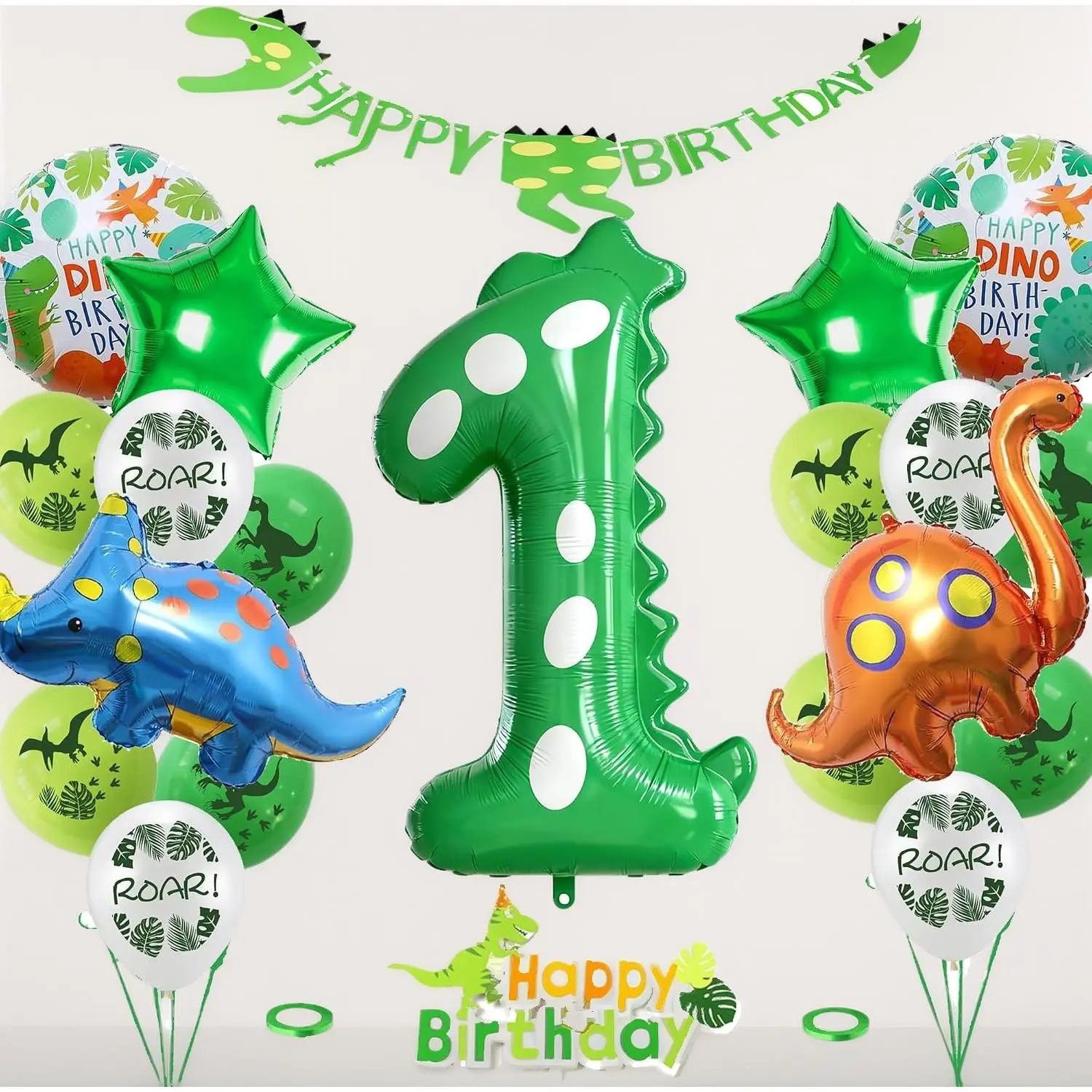Green Large Dinosaur Foil Number 2 Balloons Set, Kids' Party Decor Supplies for Birthday, Jungle Theme DIY Event Accents