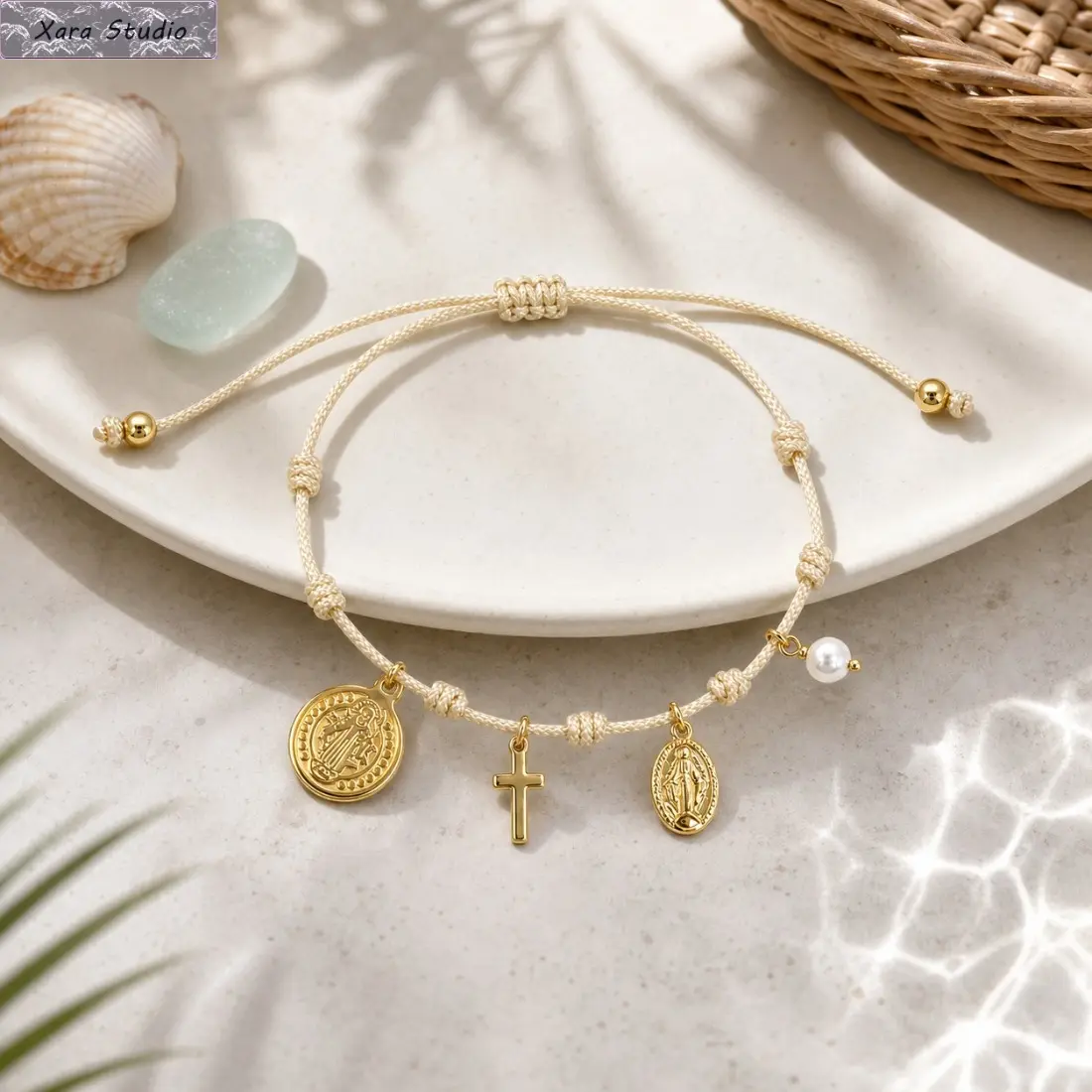 Women's Handmade Boho Braided Bracelet - Adjustable Size Woven Cord Jewelry with Pearl Charm, Metal Symbolic Charm, Stackable Minimalist Beachwear Accessory, Lightweight Daily Wear Gift